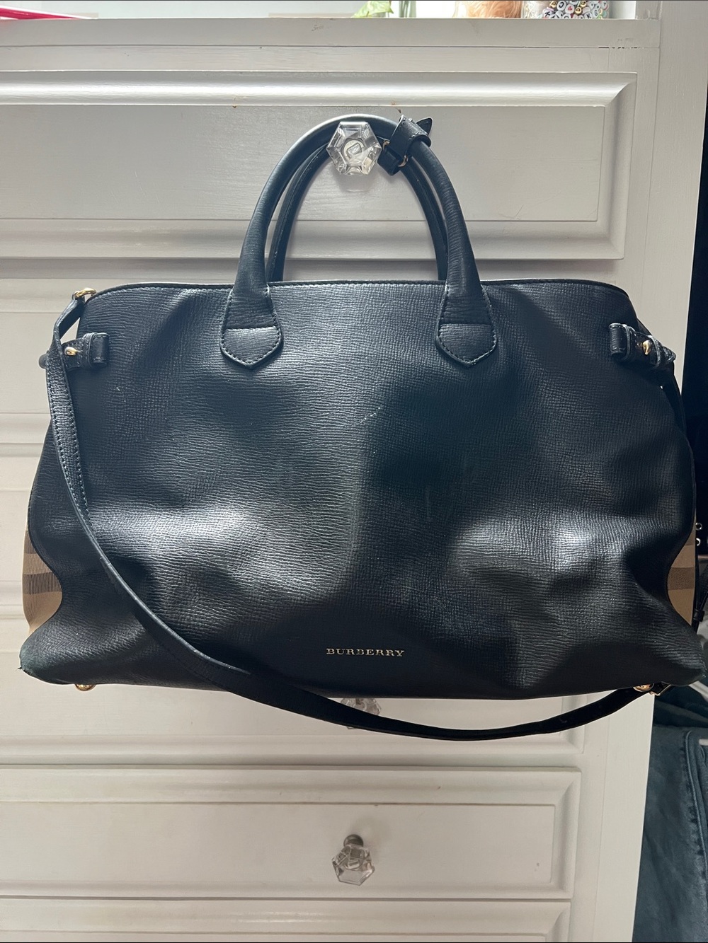 Burberry Black Textured Leather Duffel with Shoulder Strap